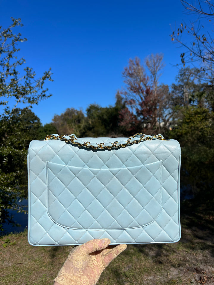 Chanel Baby Blue Maxi Lambskin Flap Bag
