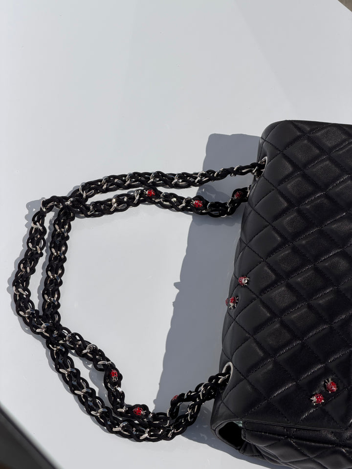 Chanel Medium Ladybug Flap Black Lambskin Silver Hardware 2011
