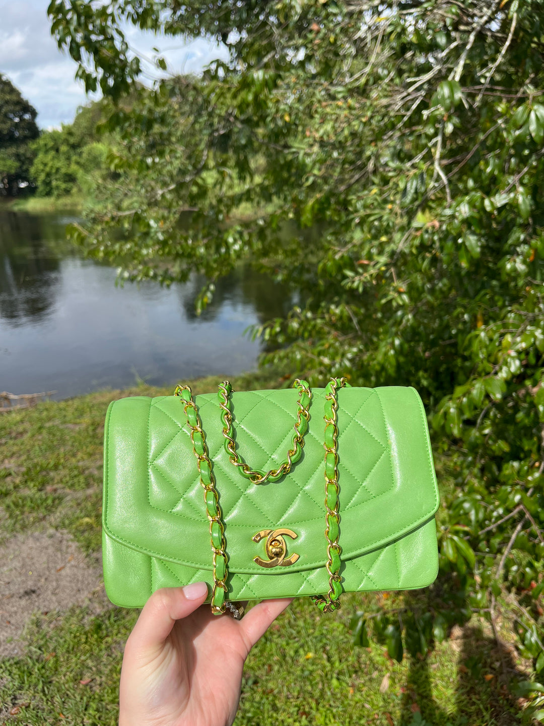 Chanel Rare Green Vintage Medium Lambskin Diana Flap Bag