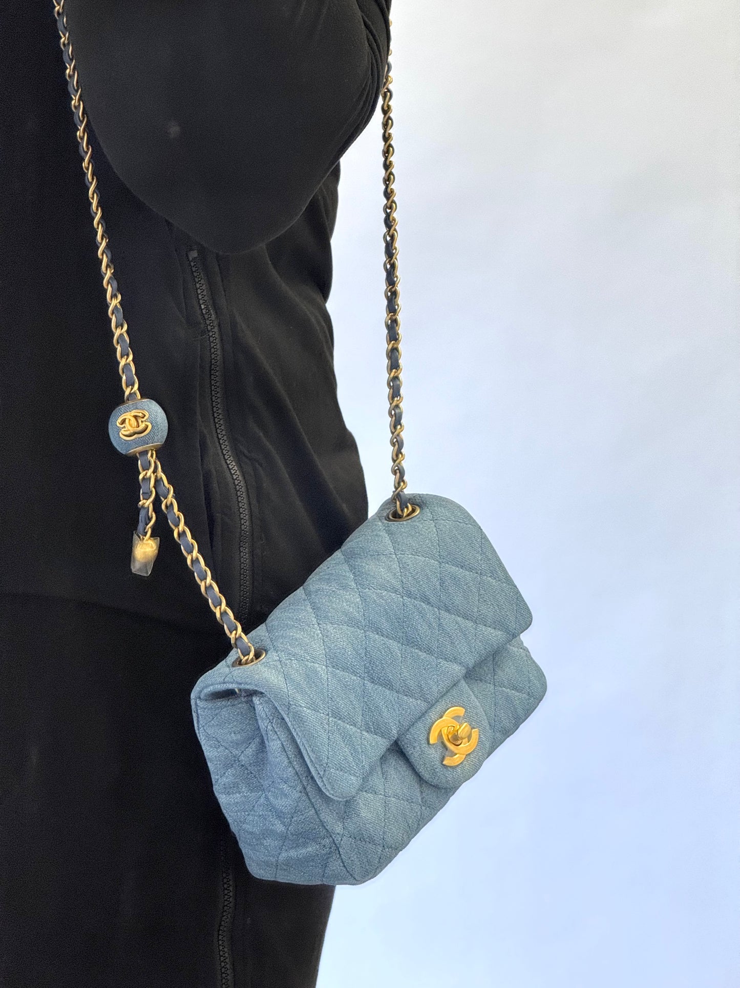Chanel Denim Quilted Mini Pearl Crush Crossbody Bag