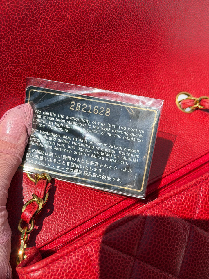 Chanel Small Diana Flap Bag Caviar Red 24K Plated Gold Hardware 1994