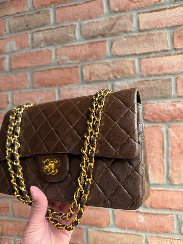 Chanel Medium Classic Flap Bag Lambskin Brown 24K Plated Gold Hardware 1994