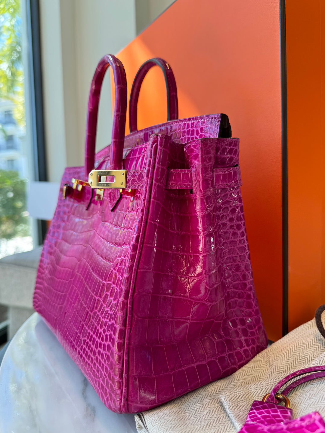 Hermes 2021 Rose Scheherazade Shiny Niloticus Crocodile Birkin 25