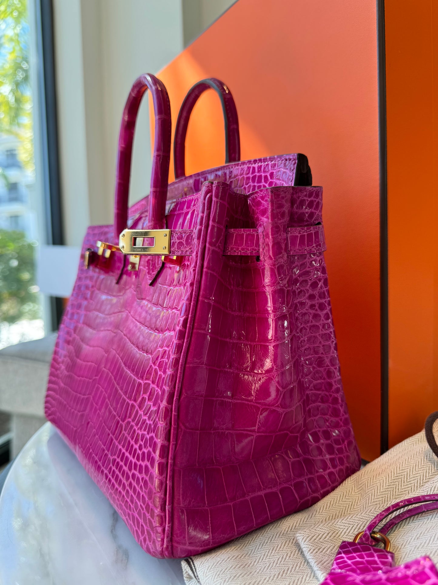 Hermes 2021 Rose Scheherazade Shiny Niloticus Crocodile Birkin 25