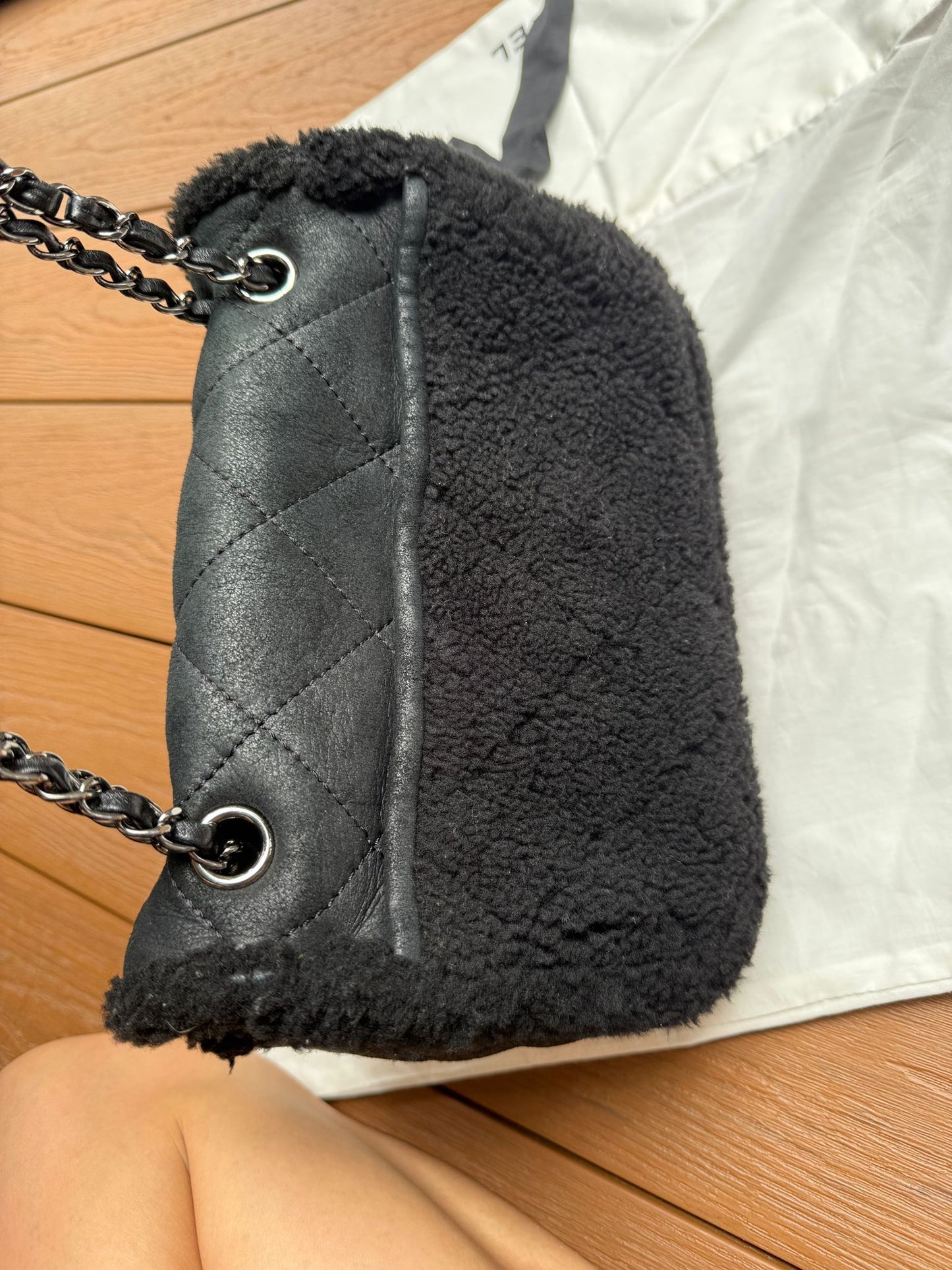 Chanel Medium Black Shearling Coco Neige Flap