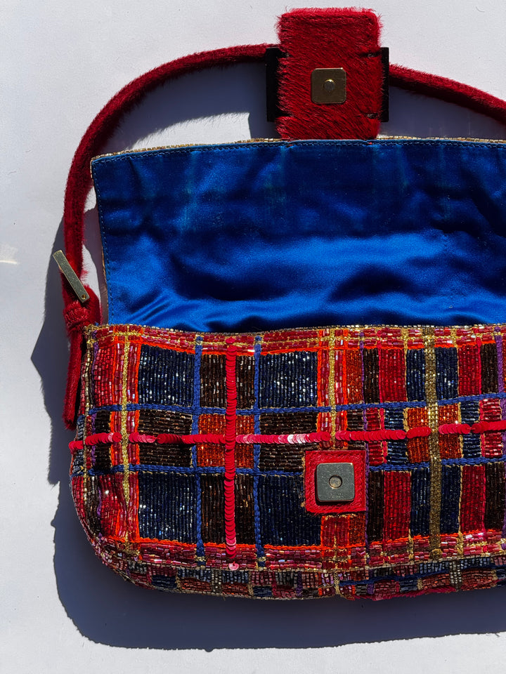Fendi 1997 Vintage Beaded Ponyhair Baguette