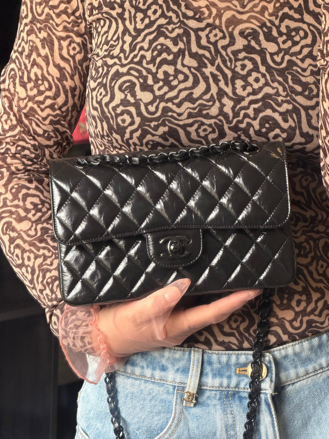 Chanel SO BLACK Small Crumpled Calfskin Double Flap Bag