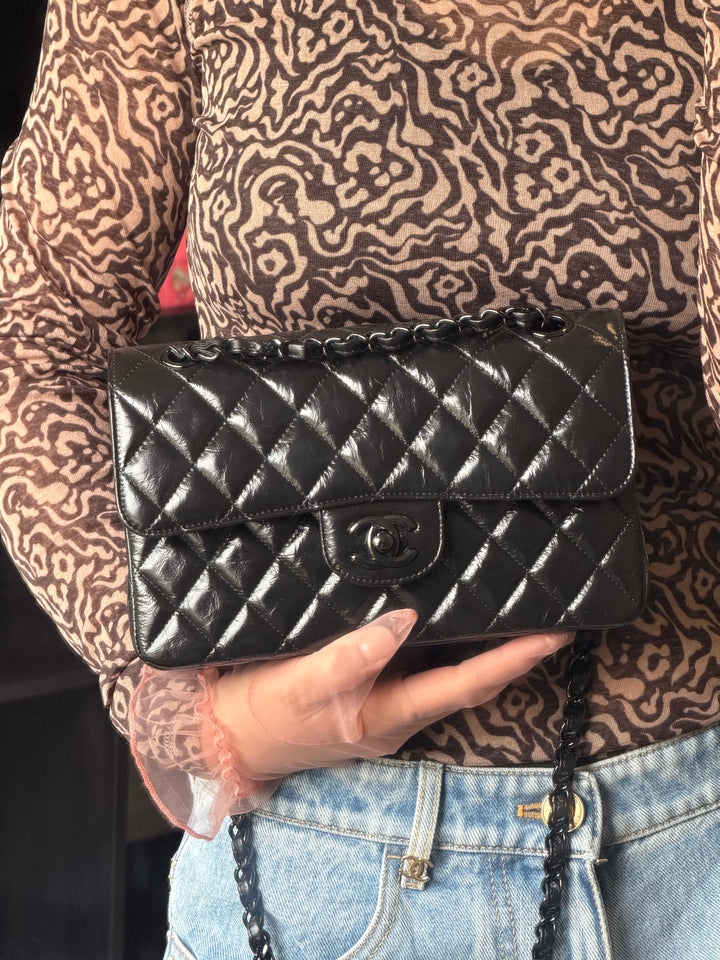 Chanel SO BLACK Small Crumpled Calfskin Double Flap Bag