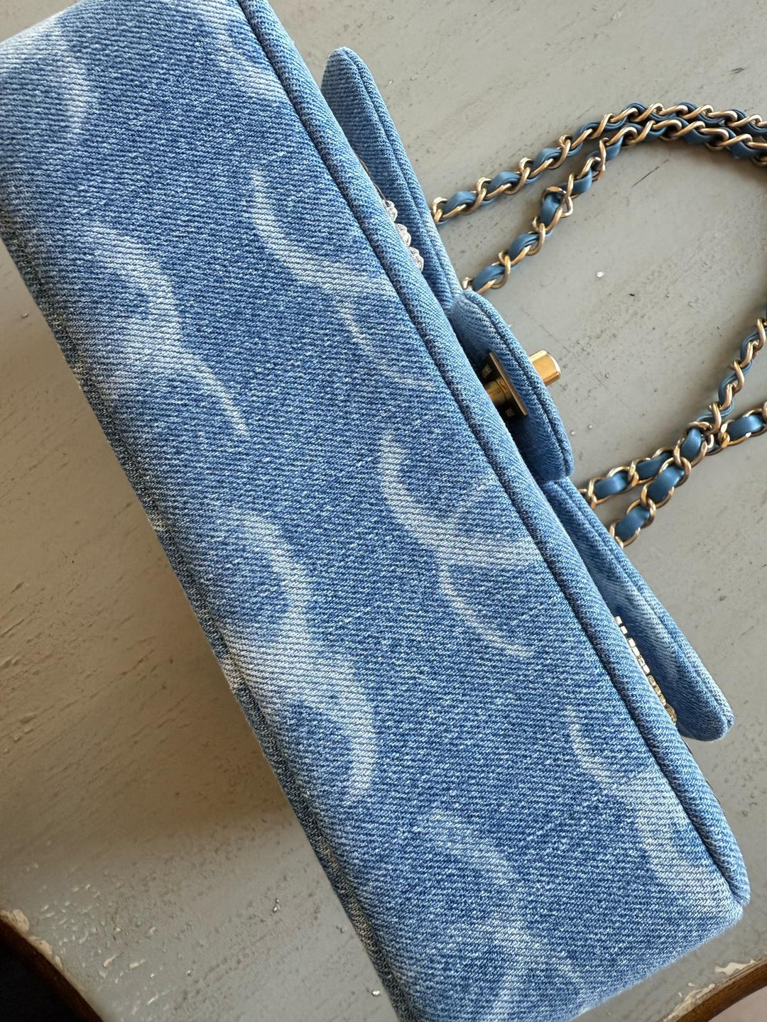 Chanel 23b Medium Denim Sequin CC Classic Flap Bag