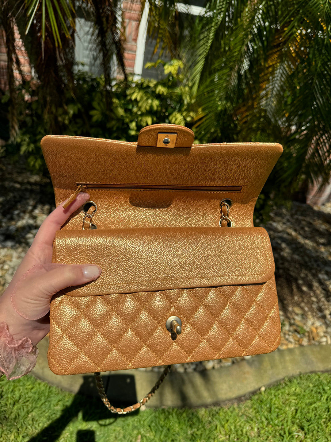 Chanel Copper Gold Metallic Medium Caviar Double Flap Bag