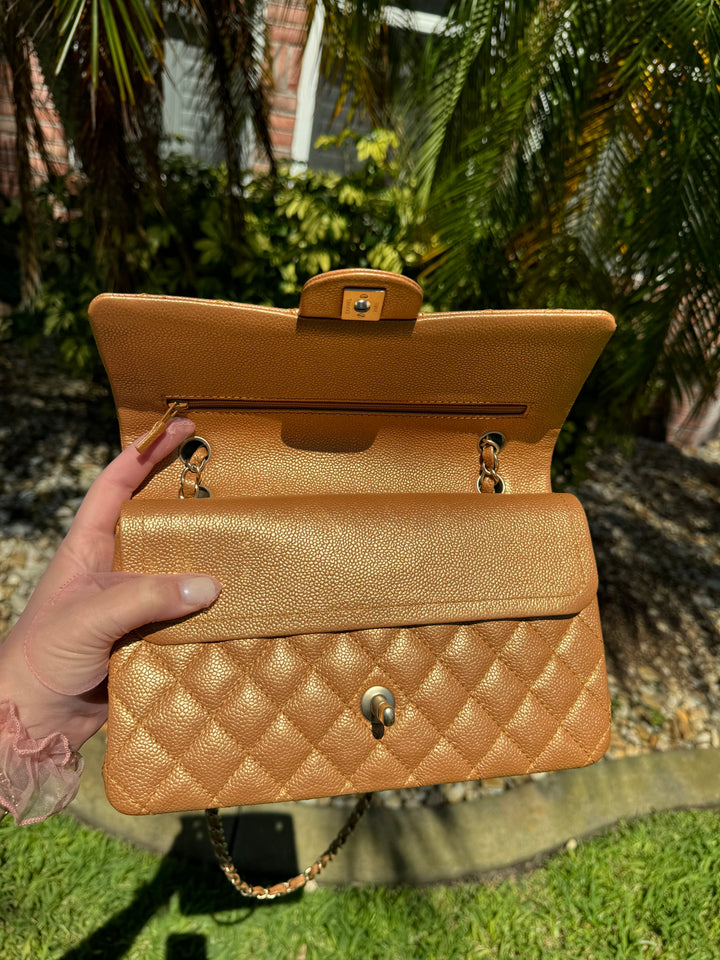 Chanel Copper Gold Metallic Medium Caviar Double Flap Bag