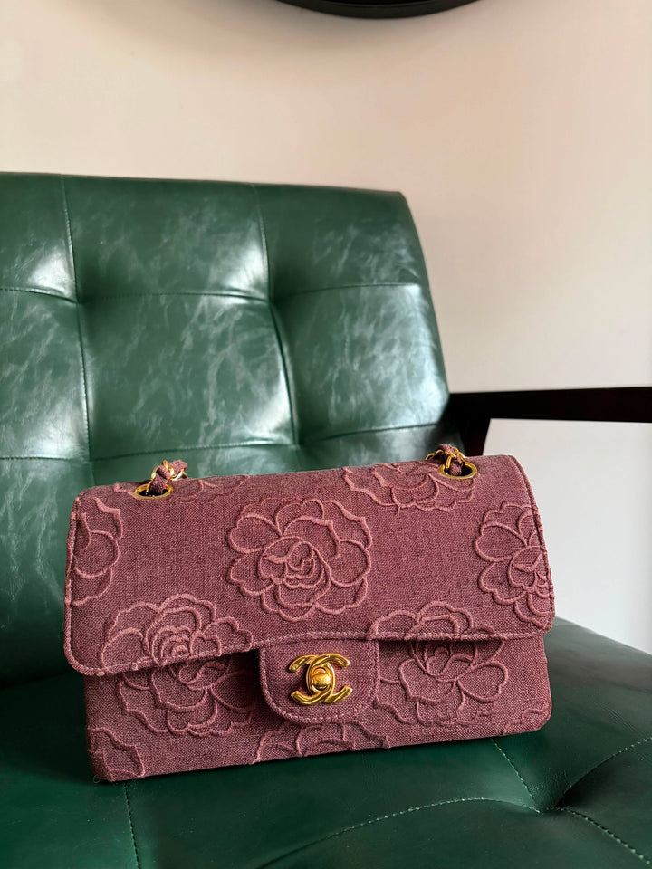 Chanel Classic Flap Small Camellia Burgundy 24K Gold Hardware 1997