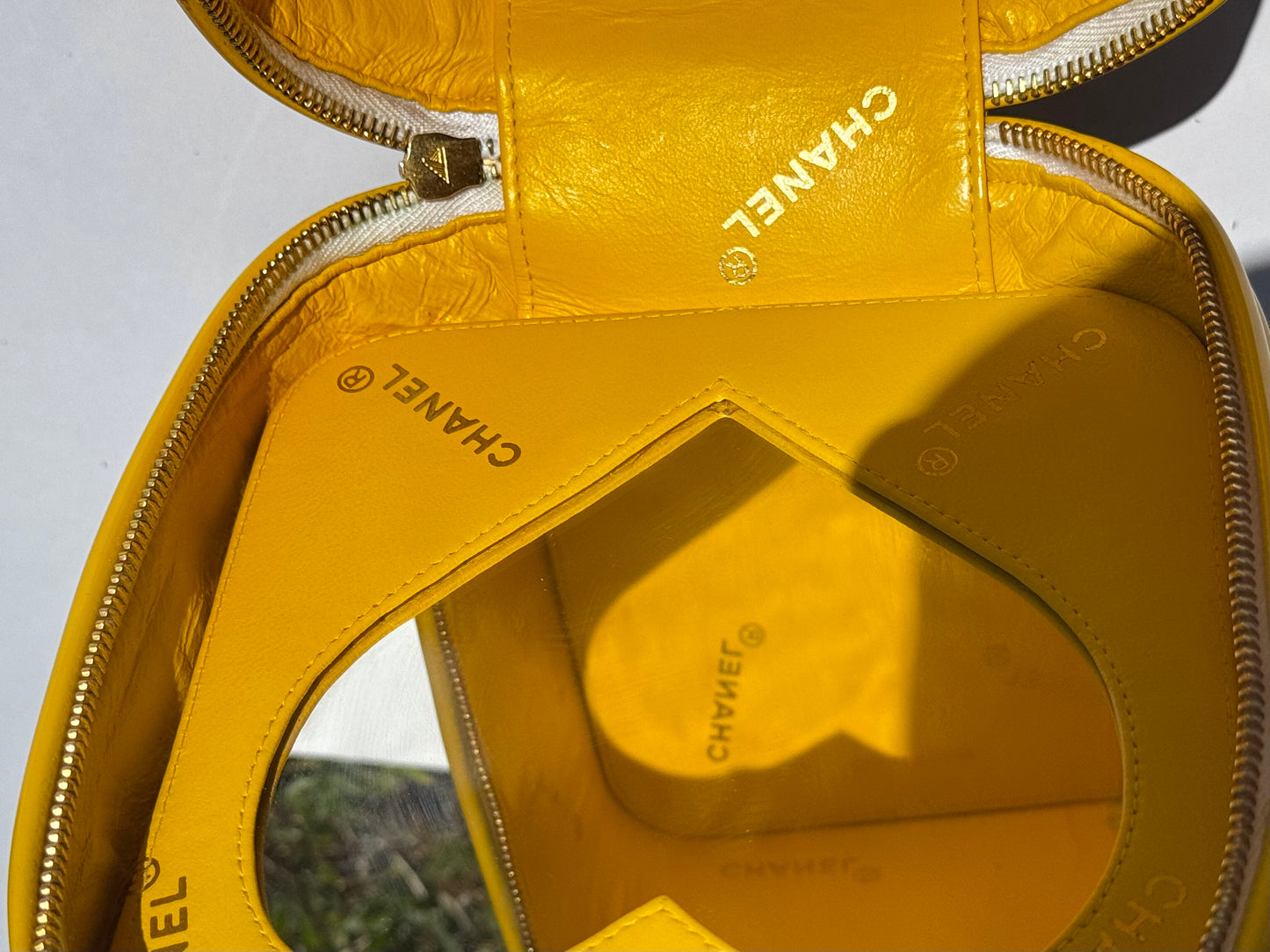 Chanel 1995 Yellow Heart Mirror Vanity Bag