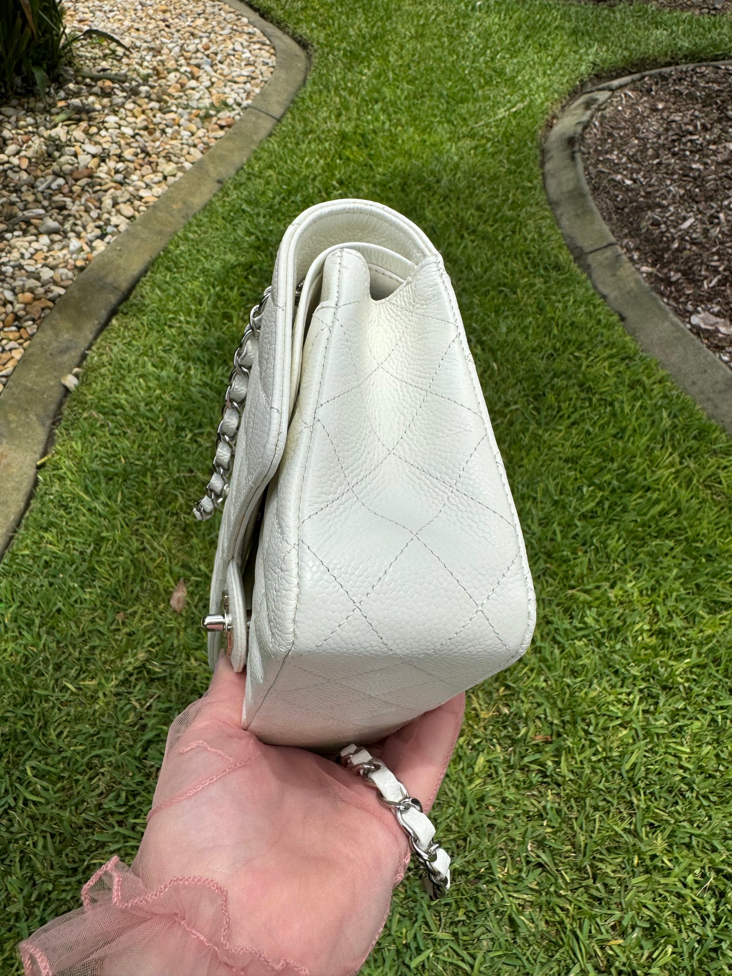 Chanel Medium White Classic Caviar Flap Bag