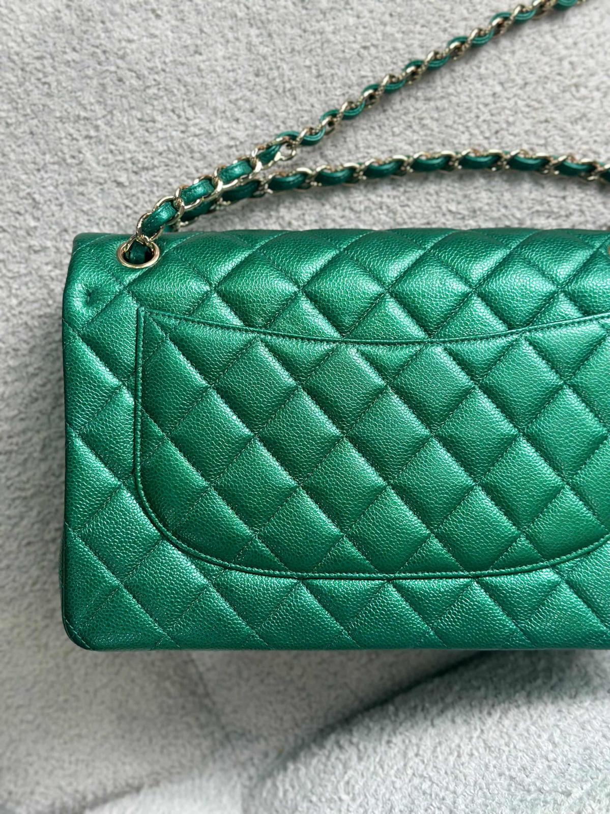 Chanel 18S Emerald Green Caviar Jumbo Flap Bag