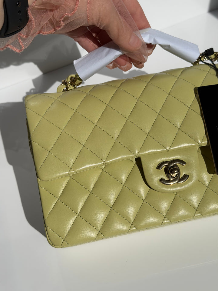 Chanel Medium Classic Flap Bag Pistachio Green Lambskin Gold Tone Hardware 2021