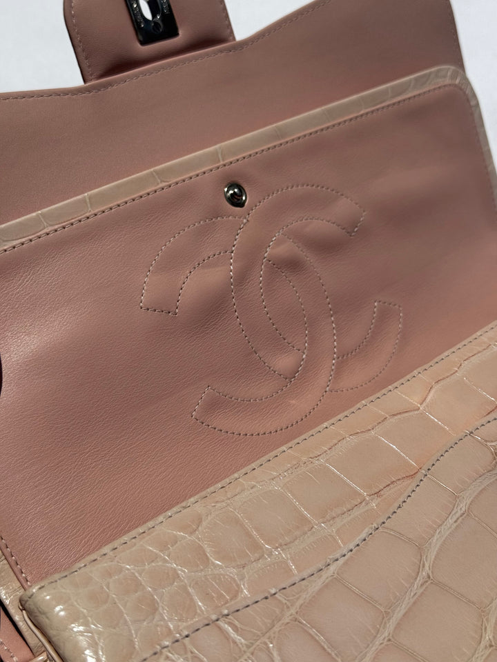 Chanel Jumbo Pink Alligator Double Flap Bag