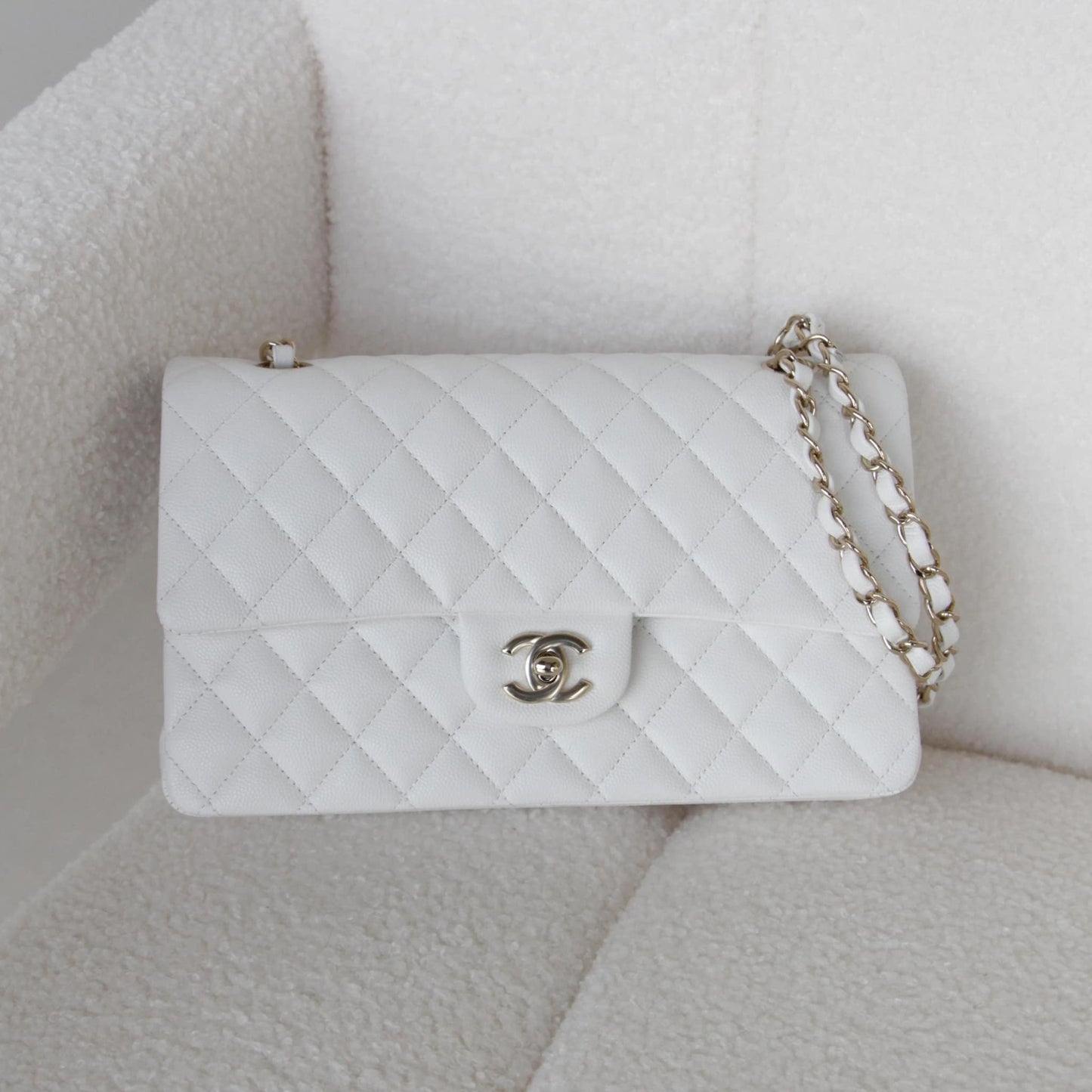 Chanel 22S Snow White Medium Caviar Double Flap Bag