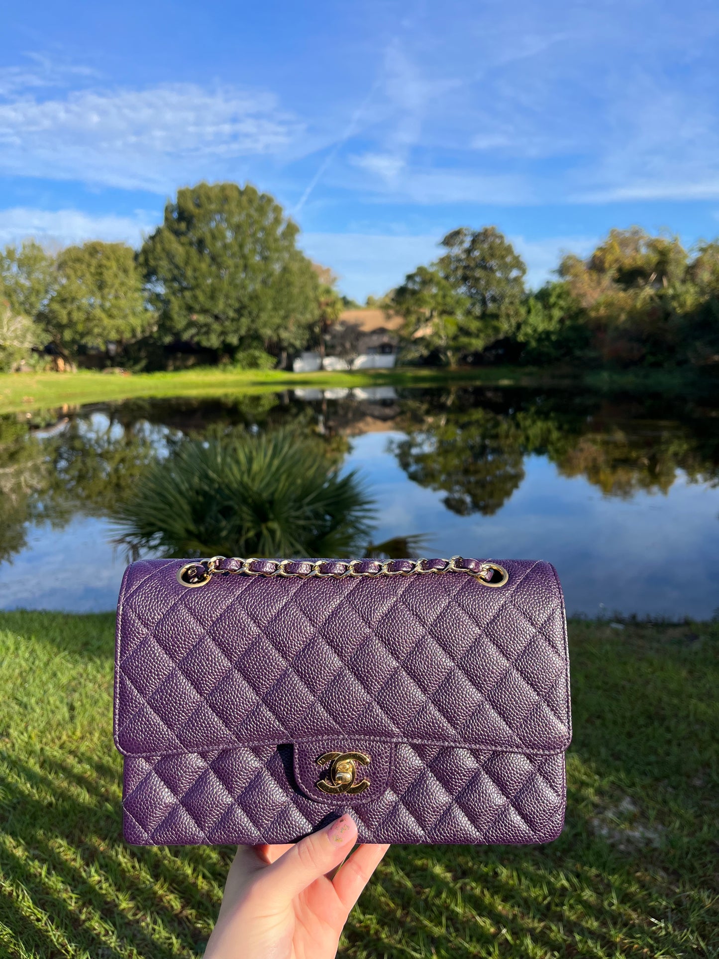 Chanel Purple Medium Vintage Caviar Classic Flap