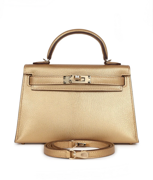 Hermes Mini Sellier Gold Metallic Chevre Dore Kelly 20