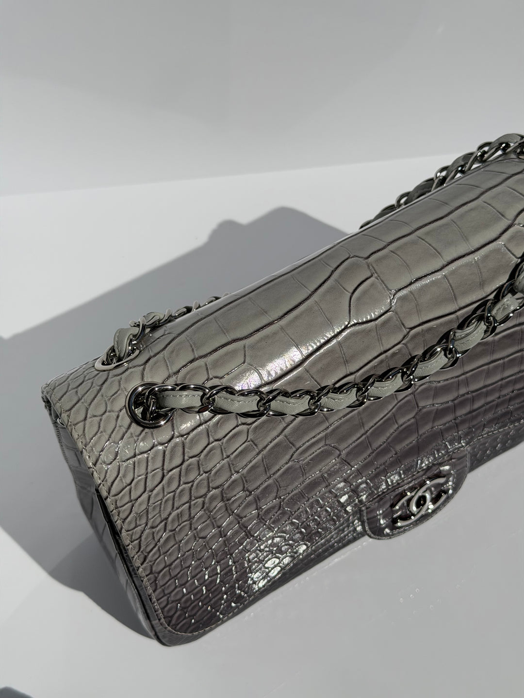 Chanel Jumbo Flap Grey & Black Ombre Alligator Silver Hardware 2015
