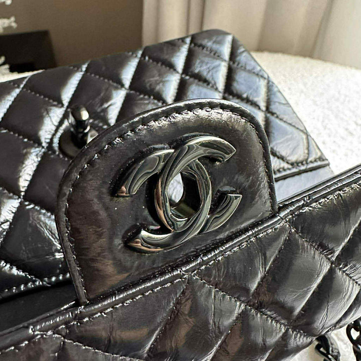 Chanel SO BLACK Small Crumpled Calfskin Double Flap Bag