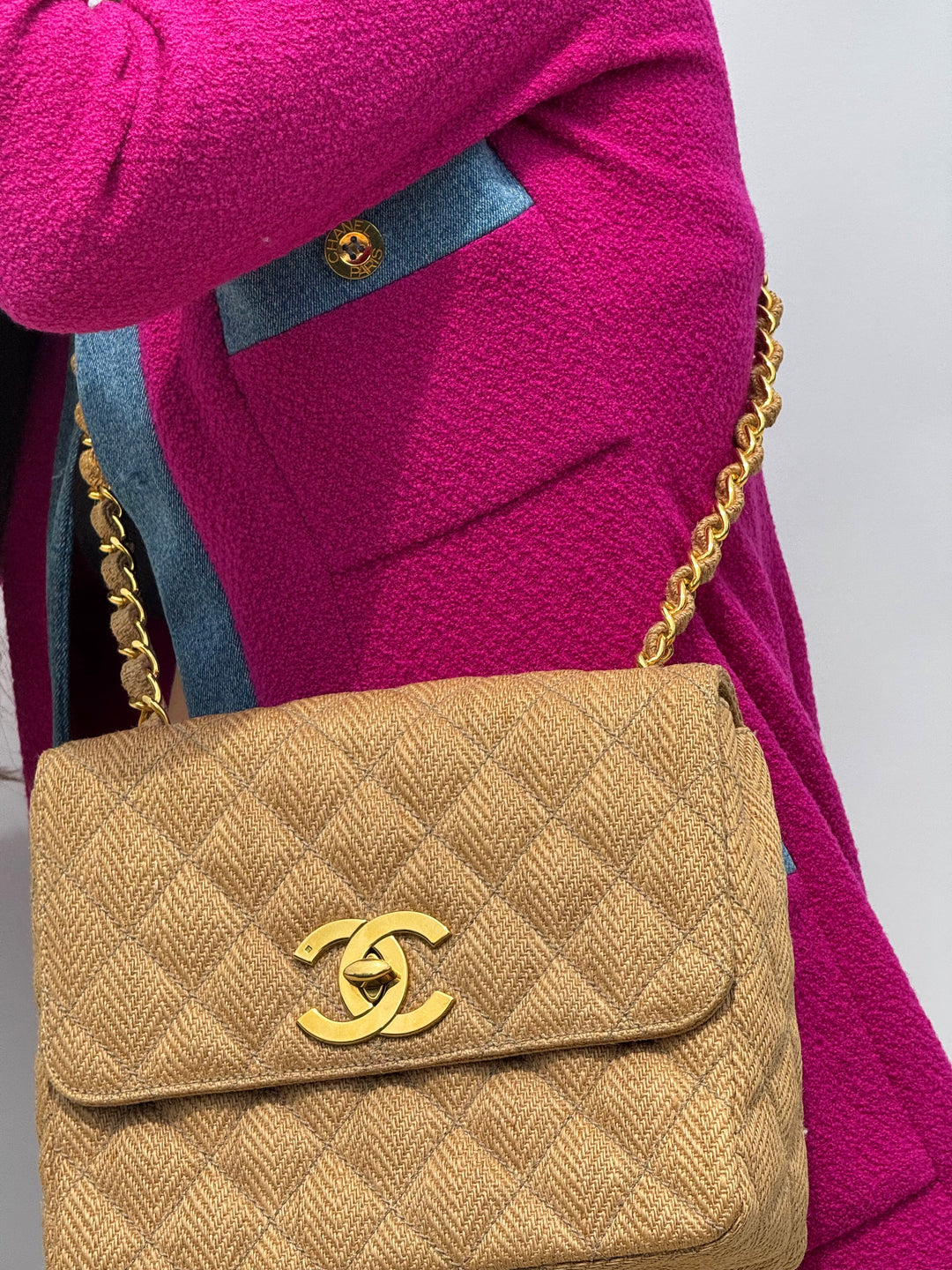 Chanel 24K Vintage Raffia Large Flap