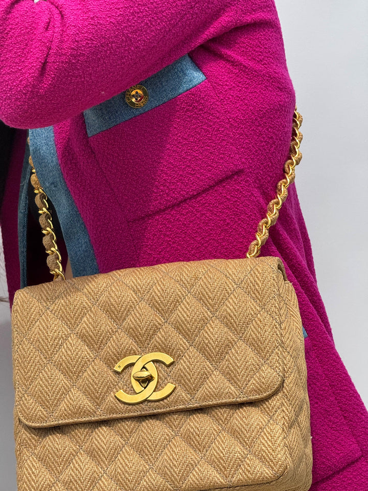 Chanel 24K Vintage Raffia Large Flap