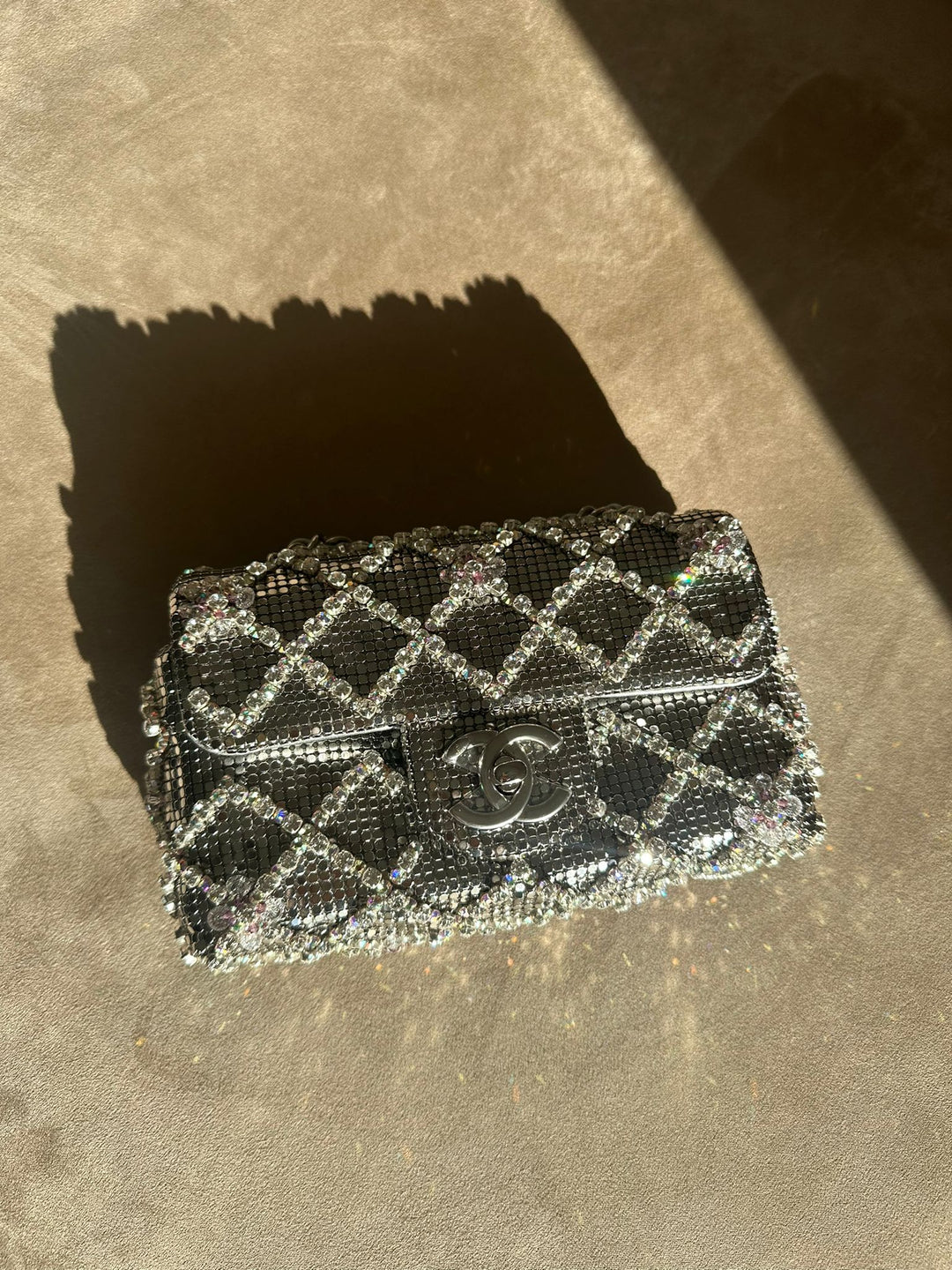 Chanel Silver Crystal Embellished Mini Flap