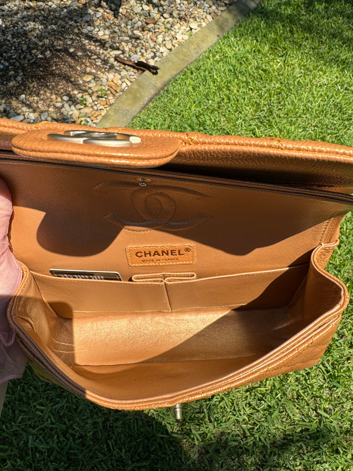 Chanel Copper Gold Metallic Medium Caviar Double Flap Bag