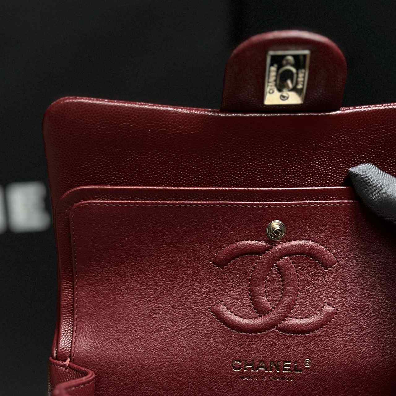 Chanel 19b Burgundy Small Caviar Classic Flap