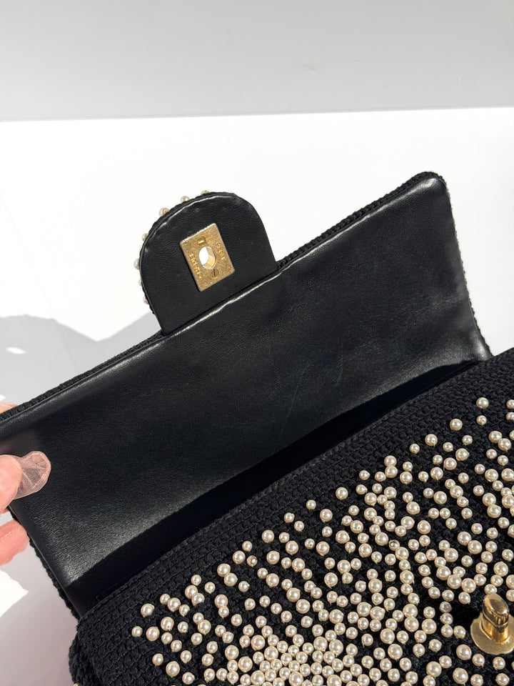 Chanel 17C Medium Flap Bag Pearl Embellished Gold Hardware 2017