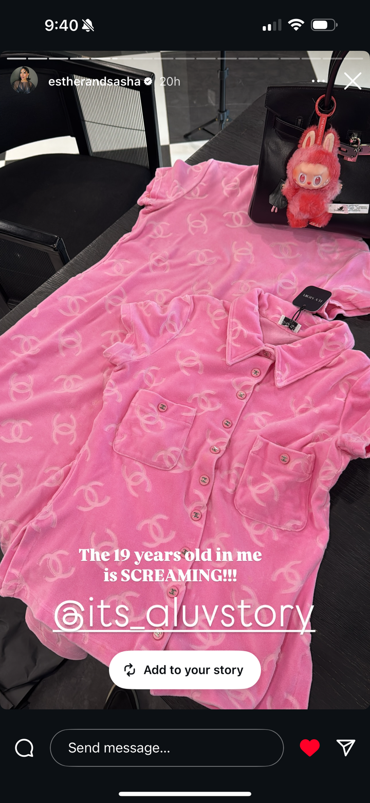 Chanel Spring 1996 Pink Velour CC Dress