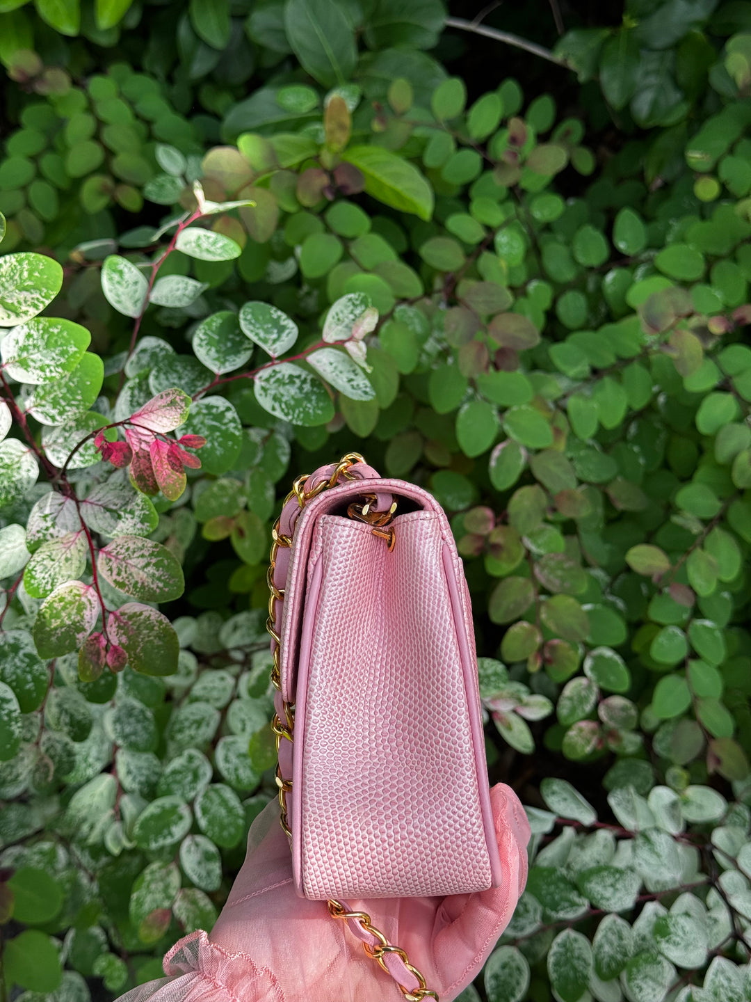 Chanel Sakura Pink Vintage Lizard Mini Square Flap Bag