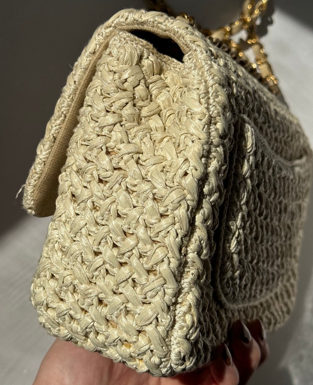 Chanel Raffia Crochet Flap Tan Matte Gold Hardware 18C