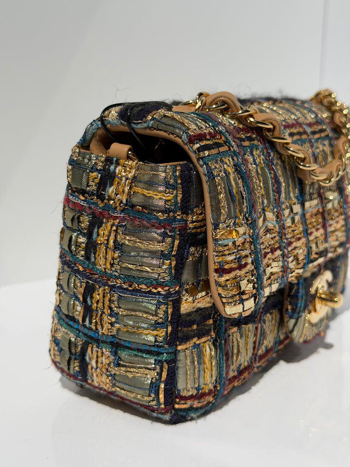 Chanel 19A Egyptian Mini Rectangular Flap Multicolor Tweed with Gold Hardware 2019