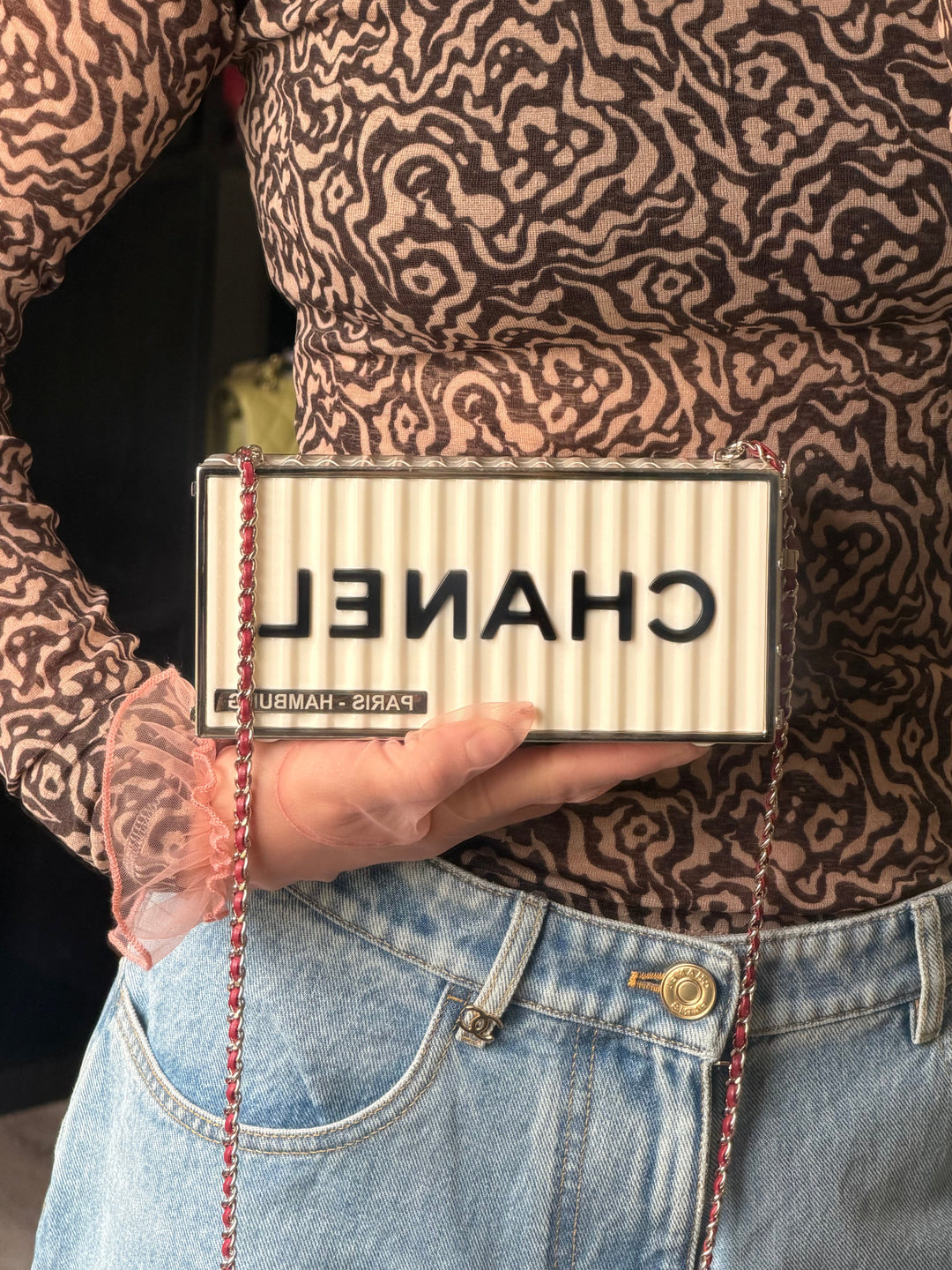 Chanel Shipping Container Bag Lucite White Silver Hardware 2018