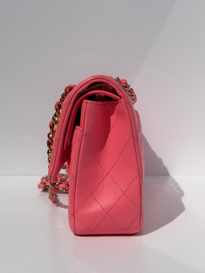 Chanel Medium Hollywood Charms Classic Flap Bag Pink Lambskin Light Gold Hardware 2024