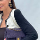 Chanel 1997 Medium 24K Navy Camellia Classic Flap Bag