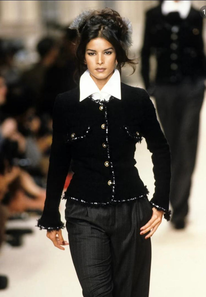 Chanel 1994 Black Vintage Museum Braided Trim CC Jacket