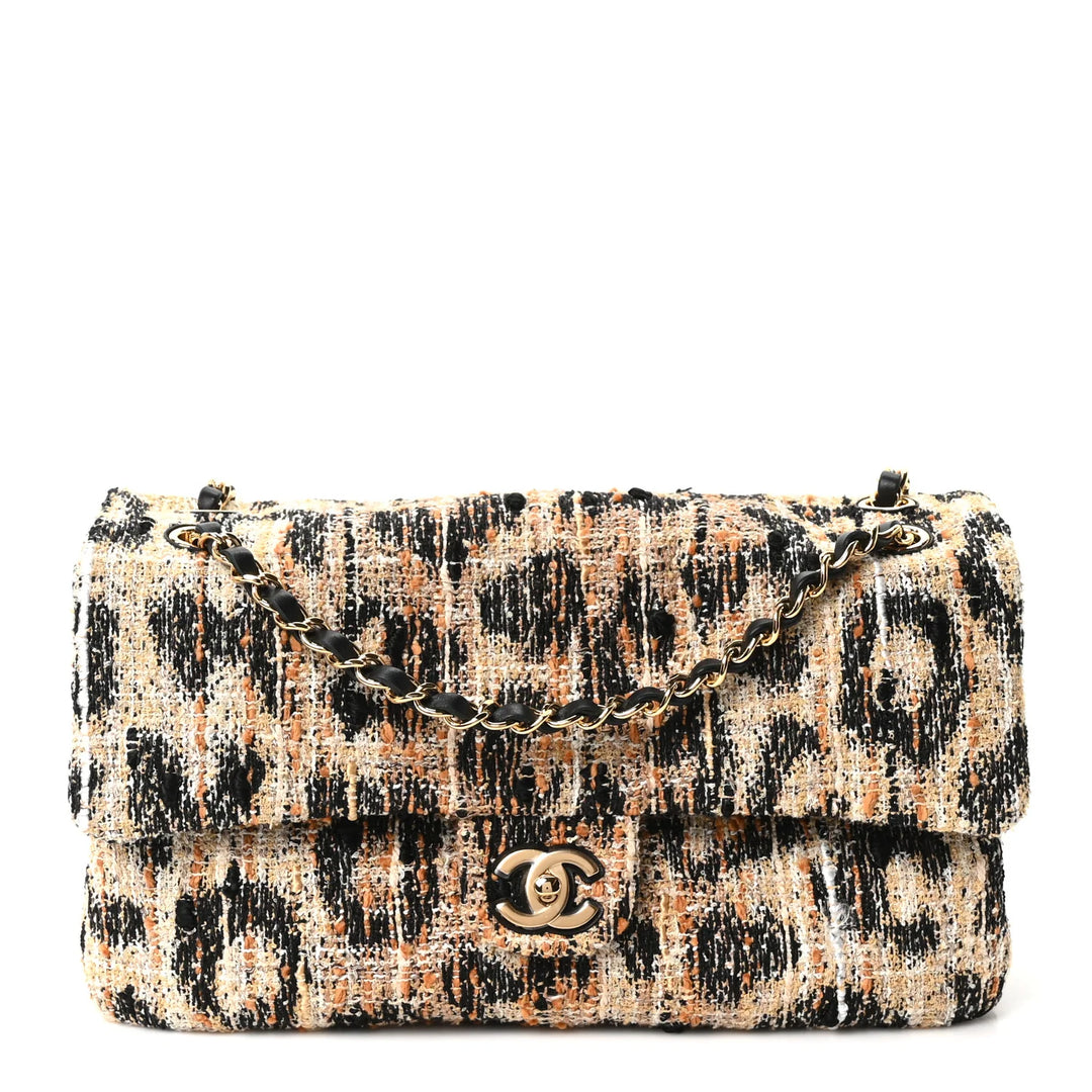 Chanel Maxi 32 Flap Bag Brown Leopard Tweed Mixed Fibers Gold Tone Hardware Métiers D’Art 2026
