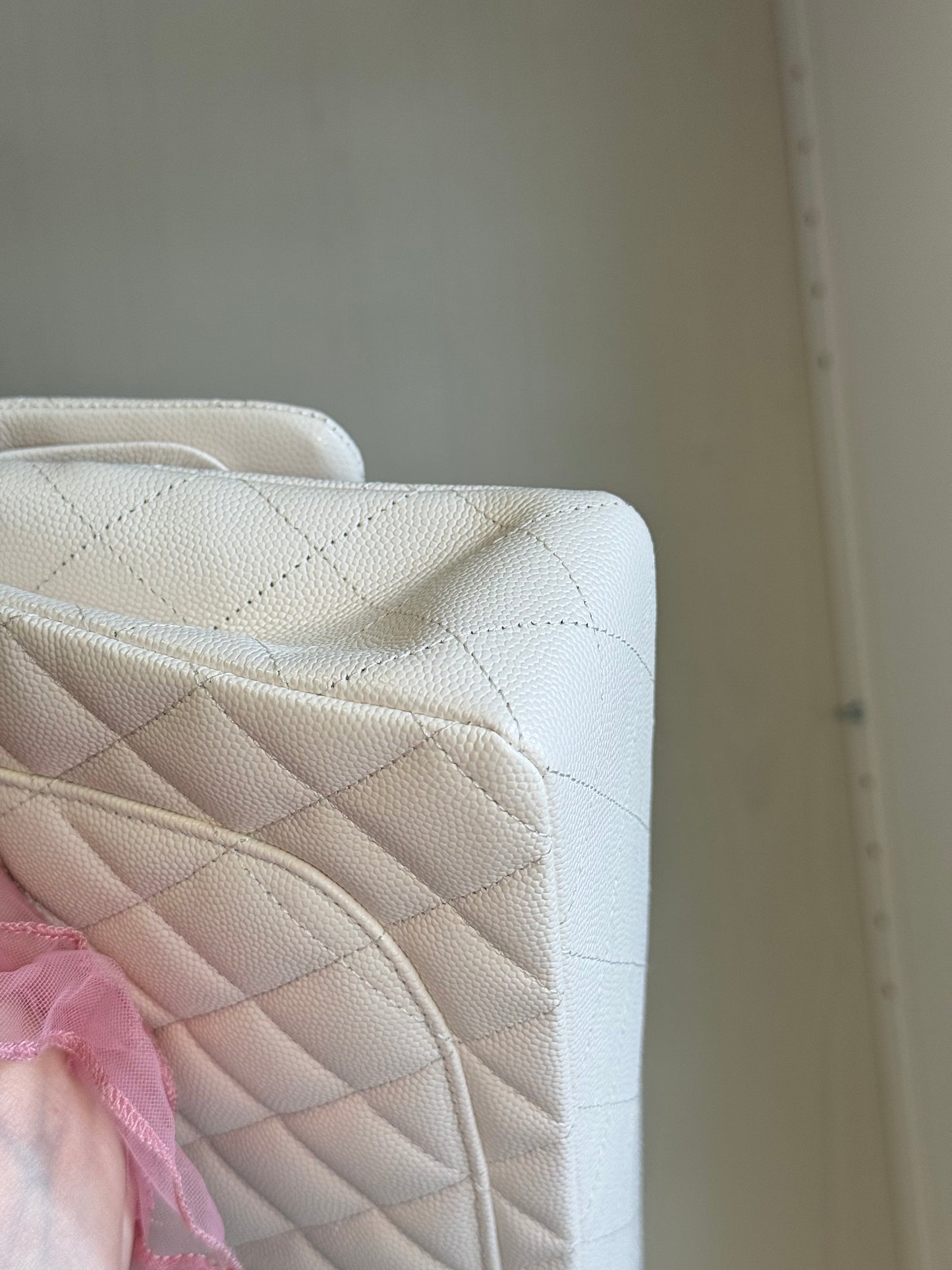 Chanel White Small Caviar Classic Flap Bag