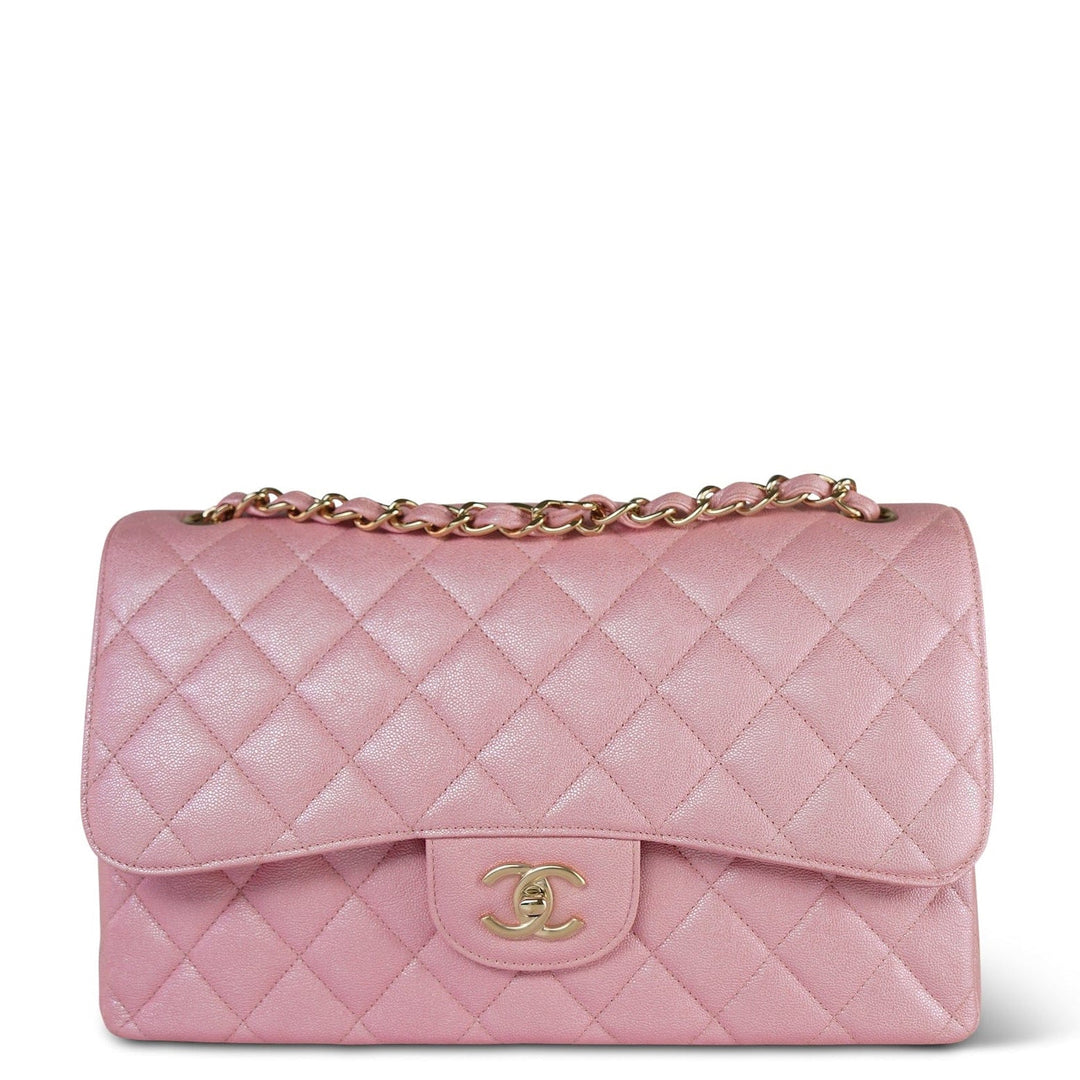 Chanel 19S Pink Iridescent Jumbo Caviar Double Flap Bag
