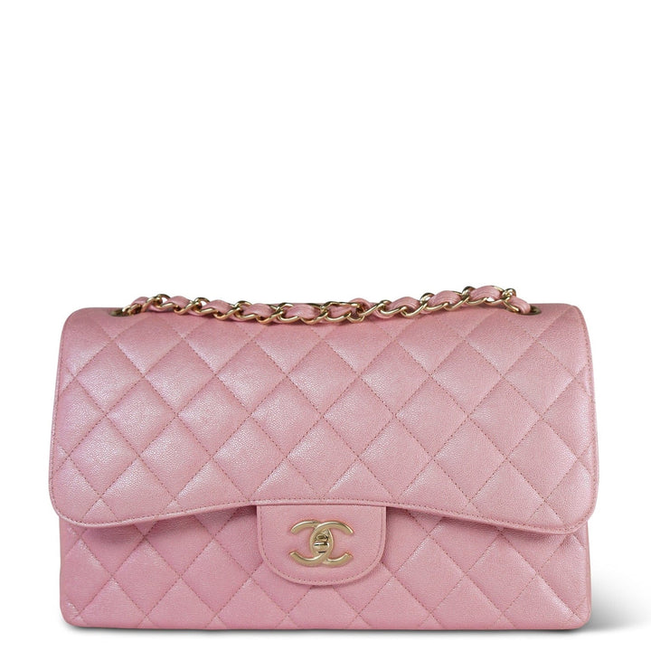 Chanel 19S Pink Iridescent Jumbo Caviar Double Flap Bag