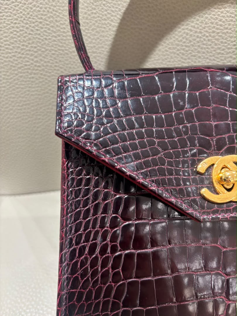 Chanel Mini Kelly Top Handle Bag Bordeaux Alligator 24K Gold-Plated Hardware 1997