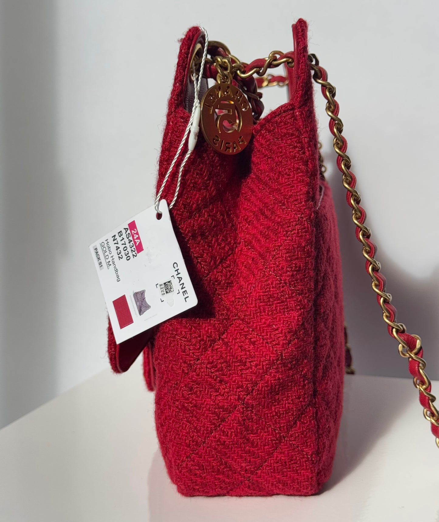 Chanel Small Red Wool Tweed Hobo