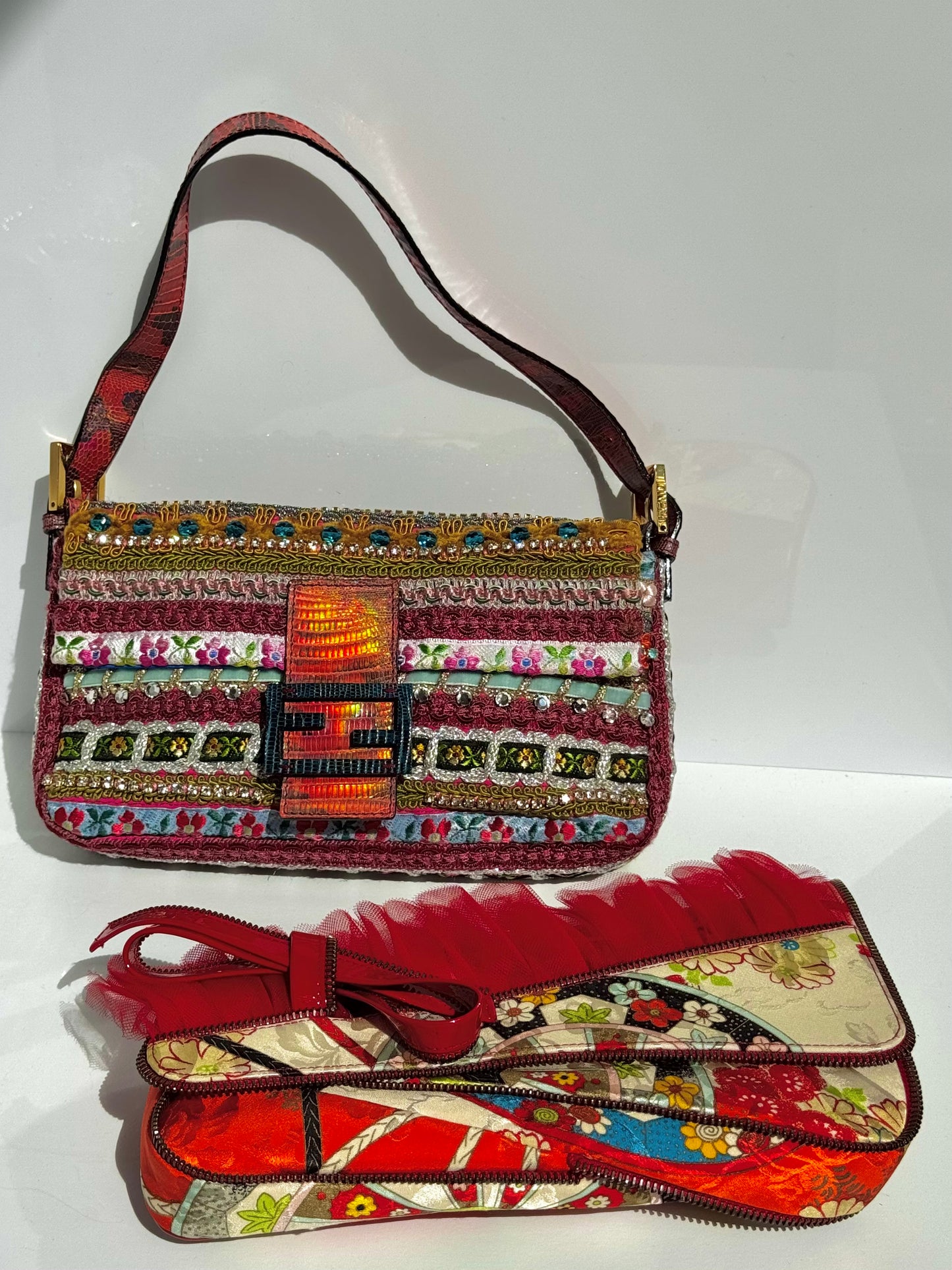 Fendi RARE Embellished Mixed Media Baguette