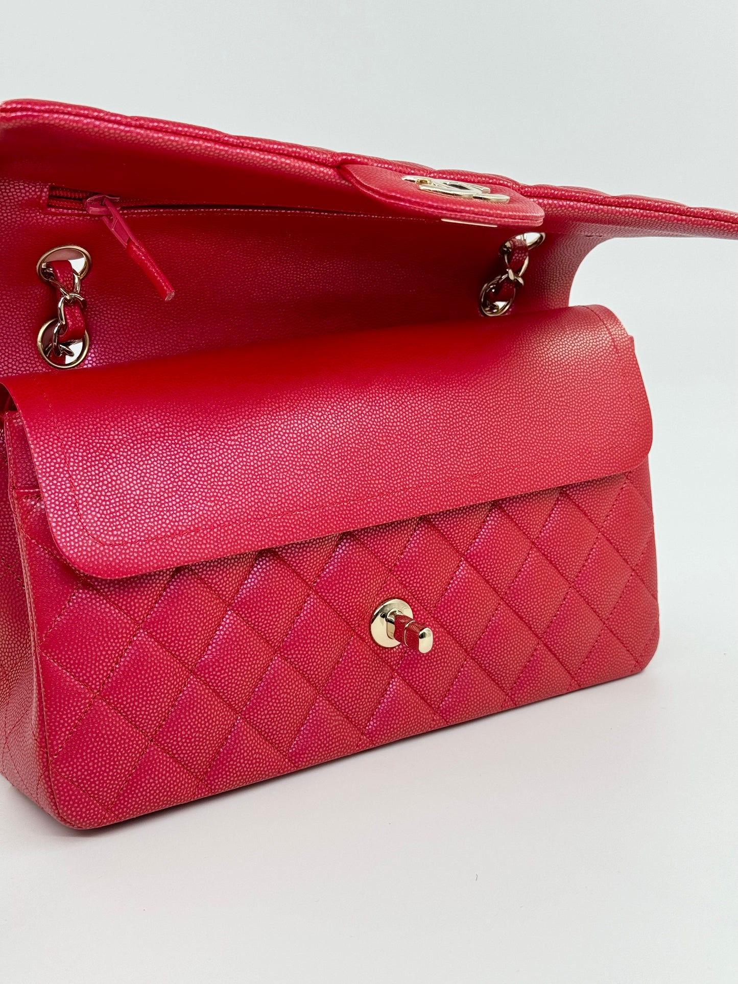 Chanel 21S Red Iridescent Medium Caviar Flap Bag