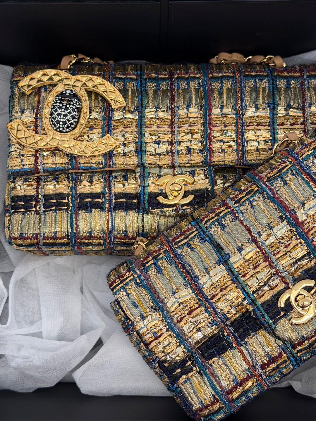 Chanel 19A Egyptian Mini Rectangular Flap Multicolor Tweed with Gold Hardware 2019