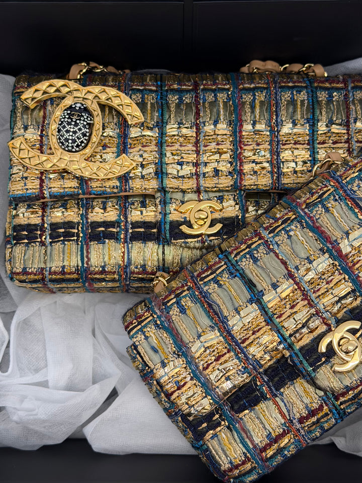 Chanel 19A Egyptian Mini Rectangular Flap Multicolor Tweed with Gold Hardware 2019